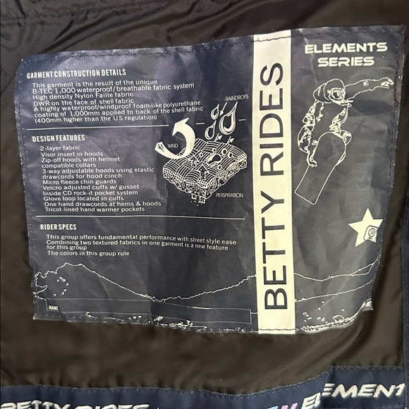 Betty Rides Elements Series Snowboarding Parka Size M - Picture 11 of 12